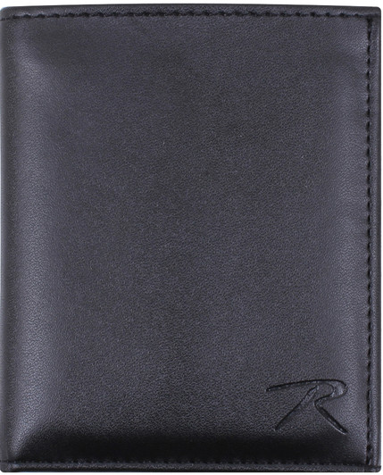 Black Leather Tri Fold Badge ID Credit Card Holder Wallet
