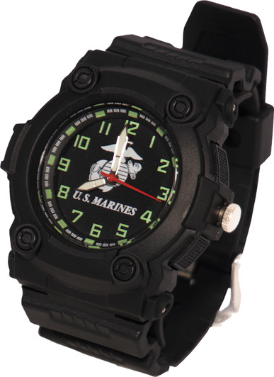 Aquaforce USMC US Marines Black Tactical Water Resistant Glow in Dark Field Watch