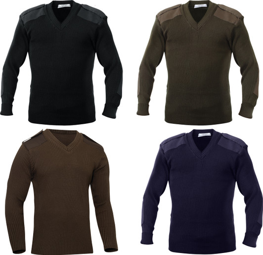 V Neck Acrylic Uniform Sweater Military Commando Army Epaulets Thick Warm Winter