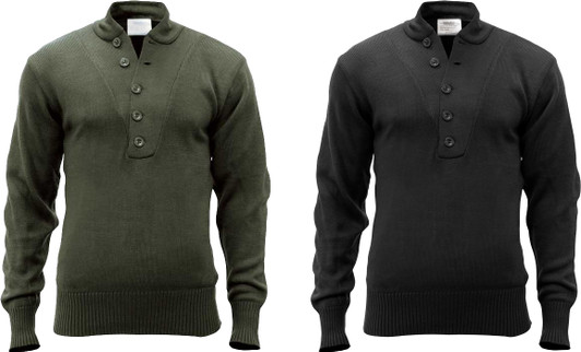 Tactical Acrylic Solid 5-Button Fitted Army Sweater | Military-Inspired Design