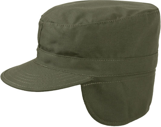 Olive Drab Fatigue Hat with Padded Ear Flaps - Tactical Fitted Winter Patrol Cap