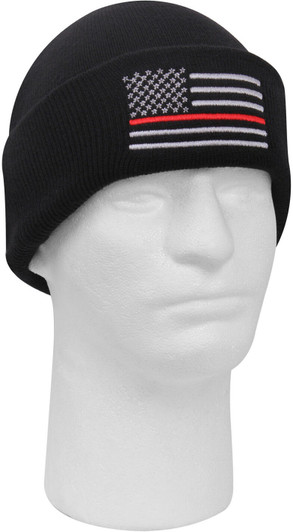 Black Deluxe Embroidered Thin Red Line US Flag Support Firefighters Watch Cap