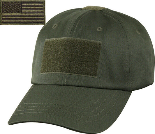 Olive Drab Tactical Operator Cap with Removable USA American Flag Patch