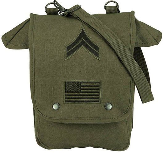 Olive Drab Military Heavyweight Canvas Map Case Shoulder Bag With Patches