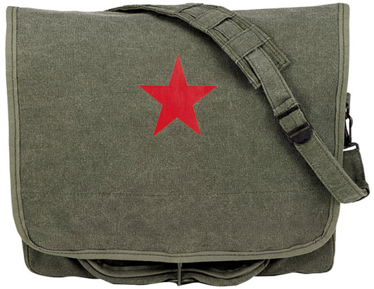 Olive Drab Red China Star Canvas Paratrooper Shoulder Bag