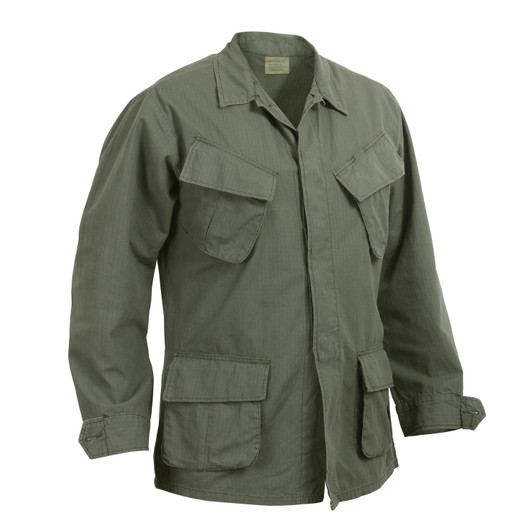 Olive Drab Vintage Vietnam Military 100% Cotton Rip-Stop Fatigue Shirt