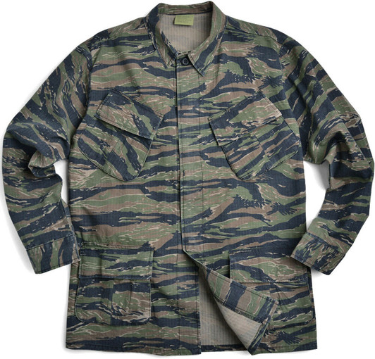 Tiger Stripe Camouflage Vintage Vietnam Fatigue Shirt – 100% Cotton Rip-Stop Military Jacket