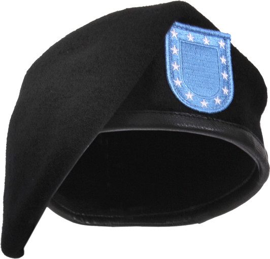 Black Inspection Ready Wool Beret US Army Type Blue Flash White Stars Pre Shaven