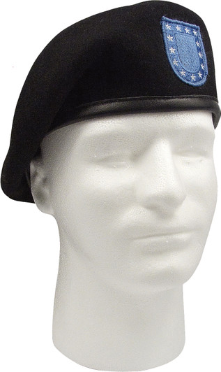 Black Inspection Ready Wool Beret US Army Type Blue Flash White Stars Pre Shaven