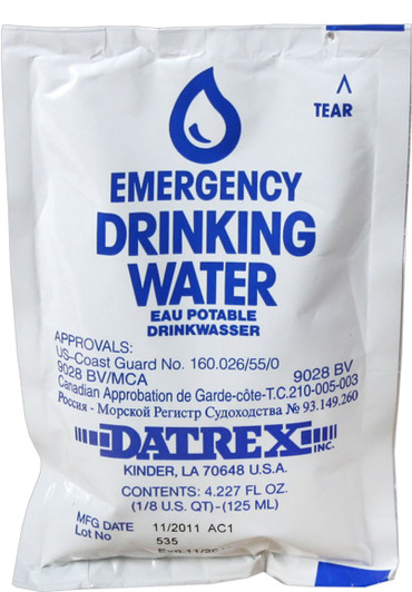 DATREX Emergency Water Pouches for Survival or Disaster Supplies 125ml - 64 Pack