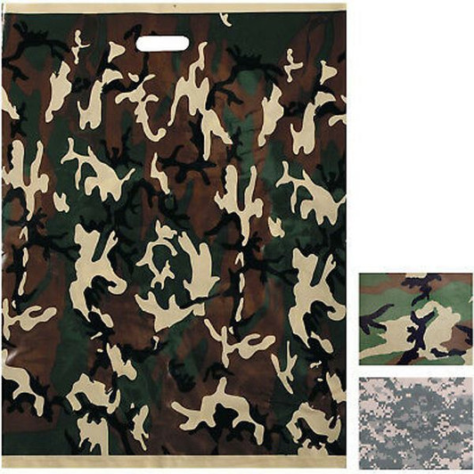 50 Pack Camo Large Plastic Shopping Bags XL Gifts Store Army Military