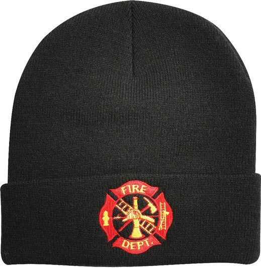 Black Acrylic Embroidered Fire Department Logo Watch Cap