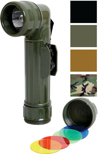 Angle Head Combat Flashlight Tactical Plastic D-Cell Battery with 4 Color Lenses