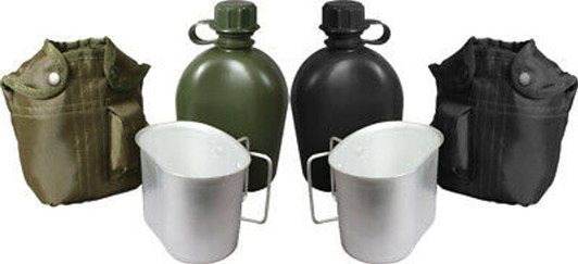 3 Piece Set 1 Quart Canteen, Cover & Aluminum Cup Camping Travel Outdoor Hiking