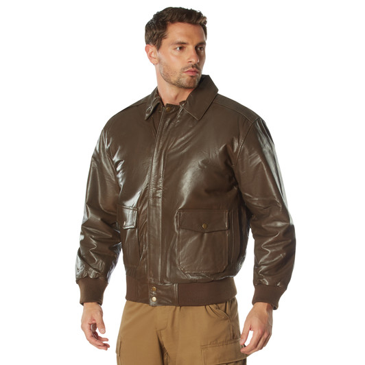 Brown Thick Heavy Leather Classic A-2 Flight Jacket