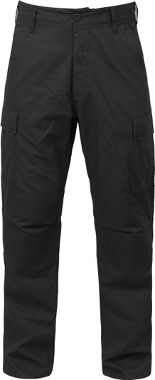 Black Solid Military Rip-Stop BDU Cargo Bottoms Fatigue Trouser Pants