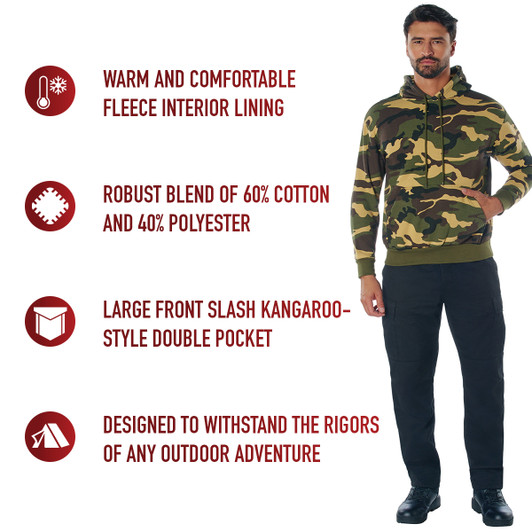 Camo Hoodie Pullover Hooded Sweatshirt Army Military Camouflage Tactical Fleece