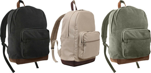 Canvas Leather Military Backpack Two Tone Teardrop Day Pack School Bag