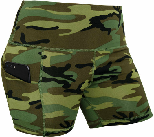 Camo Stretch Short Shorts Performance Stretch Snug Yoga Workout Leggings Pockets