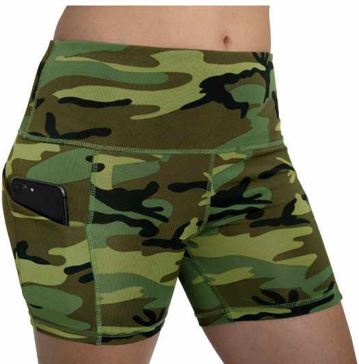Camo Stretch Short Shorts Performance Stretch Snug Yoga Workout Leggings Pockets