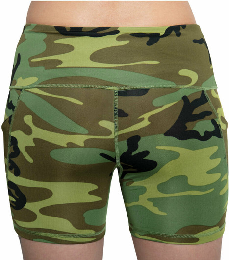 Camo Stretch Short Shorts Performance Stretch Snug Yoga Workout Leggings Pockets