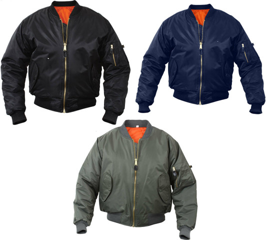 Bomber MA-1 Flight Jacket Military Army Coat Reversible with Orange Lining - Kids