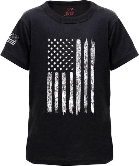 Kids Black Distressed USA American Flag T-Shirt
