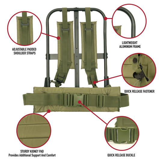 Black Alice Pack Frame with Olive Drab Straps & Kidney Pad