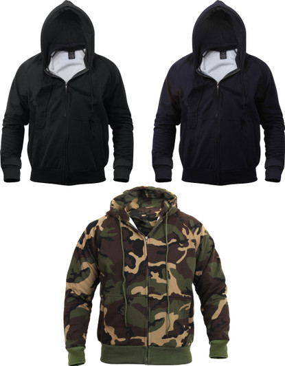 Tactical Thermal Hoodie, Camo Zipper Sweatshirt Comfortable Waffle Knit Warm