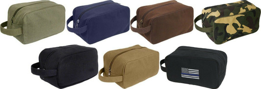 Solid Heavy Duty Cotton Canvas Portable Travel Kit Organizer Dopp Compact Bag Multi-Purpose Toiletry Case Clutch Handy Pouch