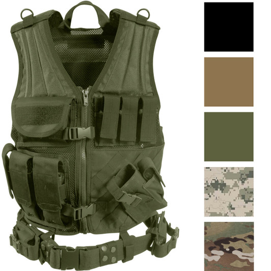 Cross Draw Tactical Vest MOLLE SWAT Army Military Shooting Combat Full Zip with Duty Belt