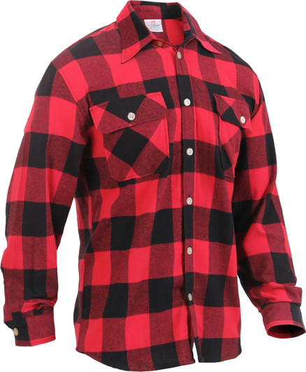 Red Lightweight Classic Brawny Buffalo Plaid Flannel Shirt