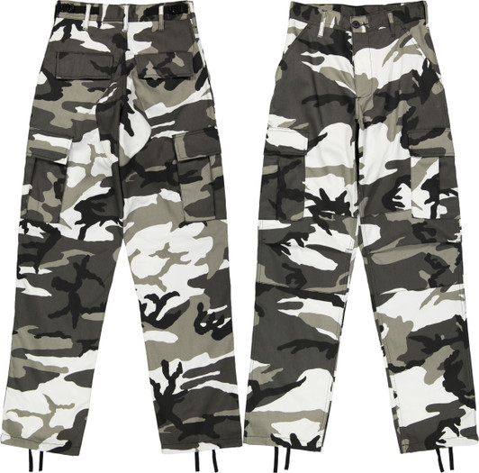 Men's Urban City Camo Cargo Pants | Military BDU Fatigues, Snow Black & White Camouflage Cargo Trousers