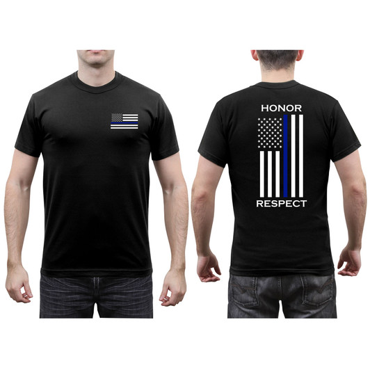 Black Honor and Respect TBL Thin Blue Line Flag T-Shirt Double Sided Tee