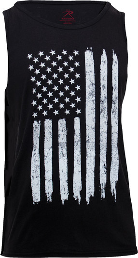 Black Tank Top Sleeveless Muscle Tee Distressed U.S. Flag T-Shirt