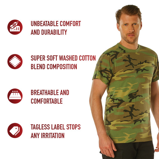 Mens Camo Tee Super Soft Vintage T-Shirt Army Camouflage Military Tactical Hunt