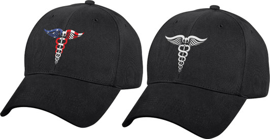Medical Symbol Caduceus Embroidered Baseball Cap – Support Healthcare Workers - Adjustable Hook & Loop Hat - Structured - Black