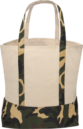 Large Canvas Tote Shopping Bag Camo Reusable Grocery Two Tone Carry All
