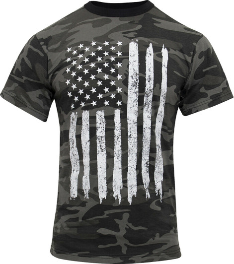 Men's Black Camo US Flag T-Shirt Military Short Sleeve Camo Top