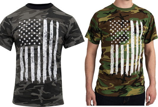 Men's Black Camo US Flag T-Shirt Military Short Sleeve Camo Top