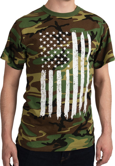Men's Black Camo US Flag T-Shirt Military Short Sleeve Camo Top