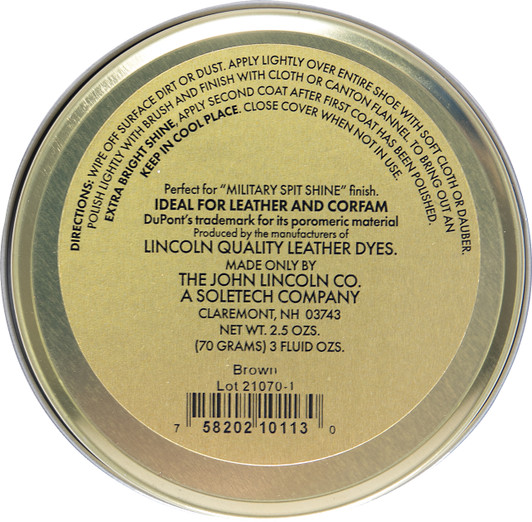 Lincoln Brown USMC Stain Wax Shoe Polish 2 1/8oz. Can