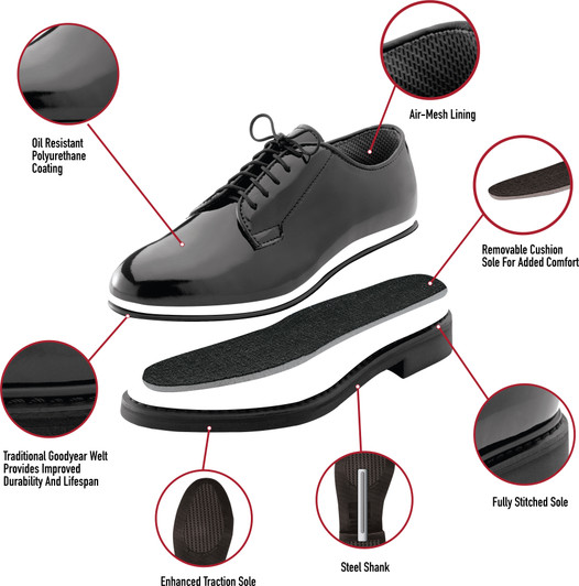 Black High Gloss Shiny Oxfords Uniform Shoes Formal Dress Military Duty Security Work Shoe