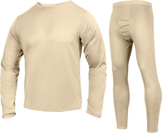 Desert Sand Silk Weight Thermals Gen III ECWCS Underwear Shirt and Pant Set