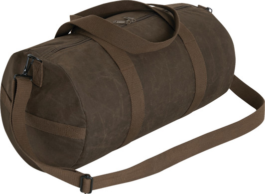 Brown Waxed Canvas Shoulder Duffle Bag Water Resistant Medium Carry Bag 19" x 9" x 9"