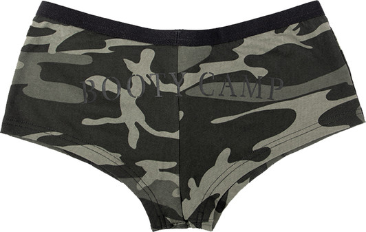 Womens Black Camo "Booty Camp" Booty Shorts Slim Fit Tight Lounge Underwear