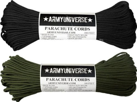 Army Universe 2 Pack - Black & Olive Drab 550LB US Parachute Paracord Ropes