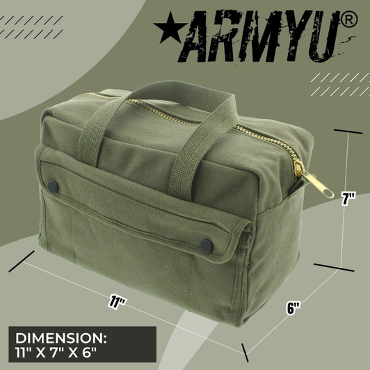 ARMYU Heavy Duty Canvas Tool Bag, Military Field Carry Bag, General Purpose Supply Storage Bag for Gear, Trade, Handyman, Mechanics, Electricians, Plumbers