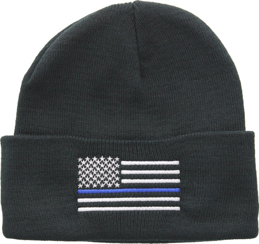 Thin Blue Line USA American Flag "Support the Police" Acrylic Winter Watch Cap - Black