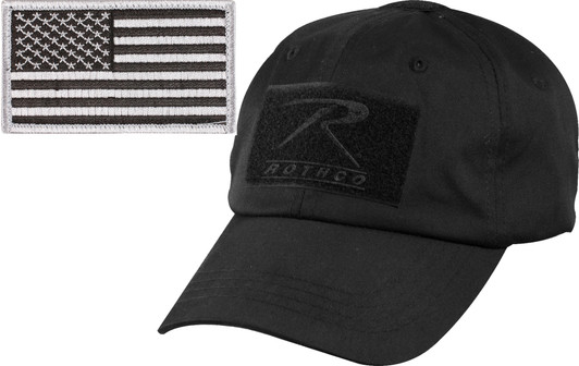 Rothco Tactical Operator Cap and American Flag Patch Bundle Pack (Includes Operator Baseball Hat and One US Flag Patch), Black | Silver